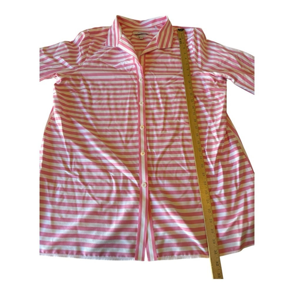 Foxcroft Womens Pink Stripes Non Iron Button Down Shirt Sz 16W Career Wear - Picture 8 of 9